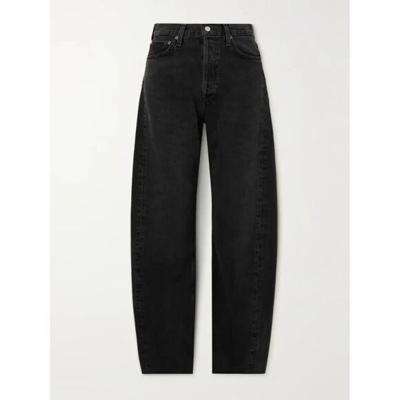 Agolde High Rise Button Fly Tapered Organic Jeans Womens Sz 26 Black Denim - Picture 1 of 12
